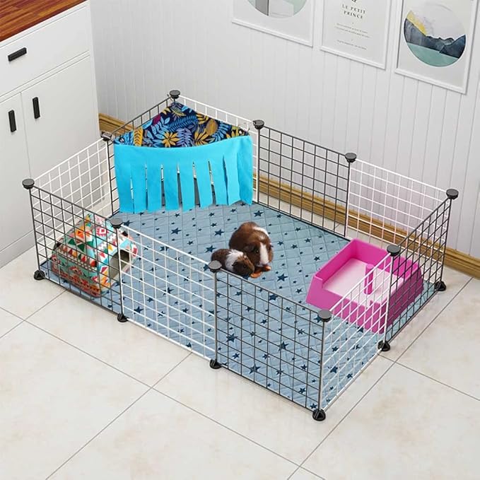 RIOUSSI Guinea Pig Hideout Hideaway Corner Fleece Toys Cage Accessories with Reversible Sides. Blue Leaves, Triangle