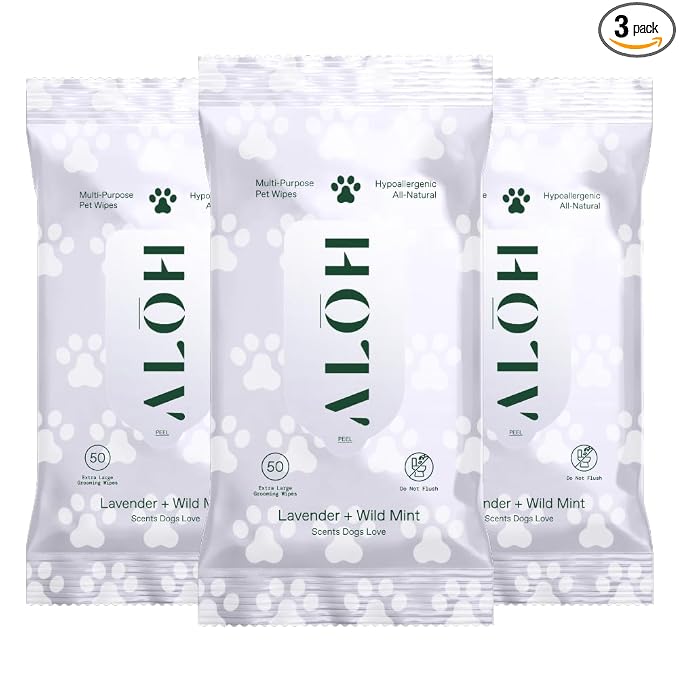 ALŌH Hypoallergenic | All-Natural | Multi-Purpose Pet Wipes. Lavender + Wild Mint 3 Pack of 50ct Wipes (150 Wipes)