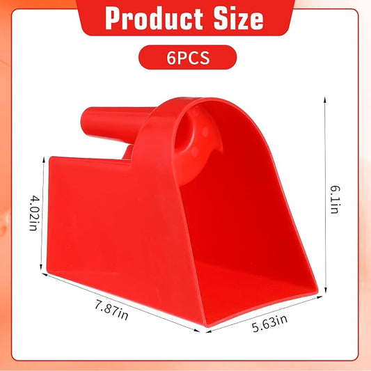 6 Pcs Plastic Enclosed Feed Scoop Heavy Duty Durable Stackable Horse Red Feed Scoop for Livestock Animal Ranchers Homesteaders Farmers, 2 Qt (Red)