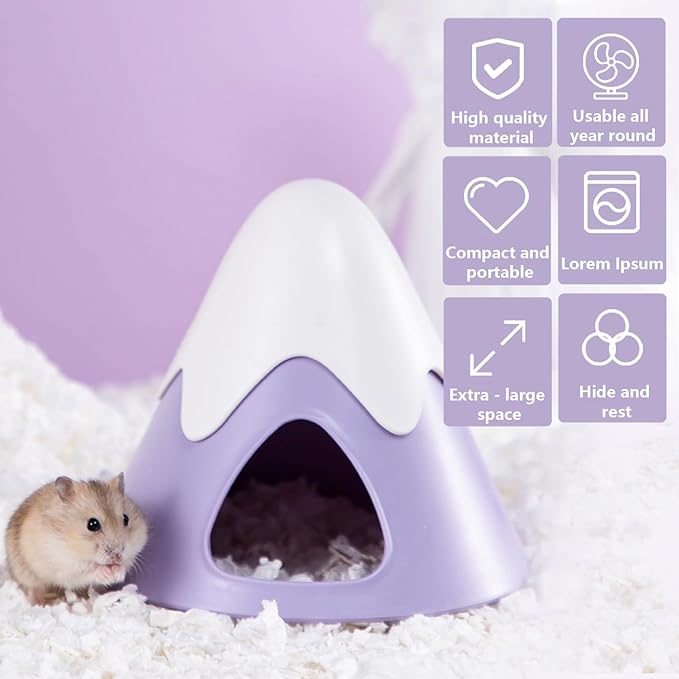 Hamster Hideout, Snowy Mountain Shape Hamster Hide House,Cute Small Animal Habitat Hideaway Hut for Syrian Hamsters, Mice, Gerbils, Rats (Purple)