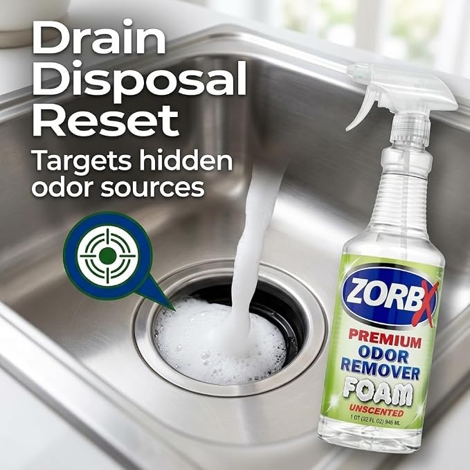 ZORBX Premium Unscented Odor Remover Foam 32 oz – Extra Strength, Fragrance-Free Odor Eliminator Foamer for Pets, Drains, Garbage Disposal, Carpets, Bathroom & Kitchen