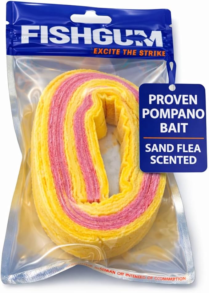FishGum Surf Fishing Bait Strips for Saltwater Beach Fishing – Real Shrimp, Crab, Clam & Sand Flea Infused Scent – Artificial Cut Bait for Pompano, Redfish & Flounder