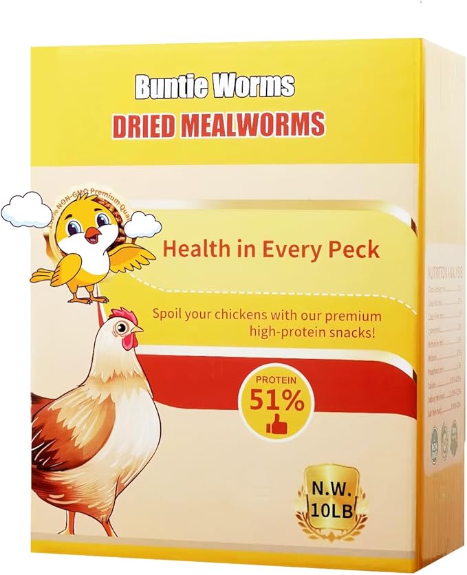 BUNTIE WORMS 10LB Dried Mealworms, 100% Natural, Non-GMO Meal Worms, Dried for Chickens, Wild Birds, Reptile, Hamster, Hedgehog, Pigeon