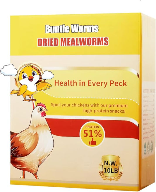 BUNTIE WORMS 10LB Dried Mealworms, 100% Natural, Non-GMO Meal Worms, Dried for Chickens, Wild Birds, Reptile, Hamster, Hedgehog, Pigeon