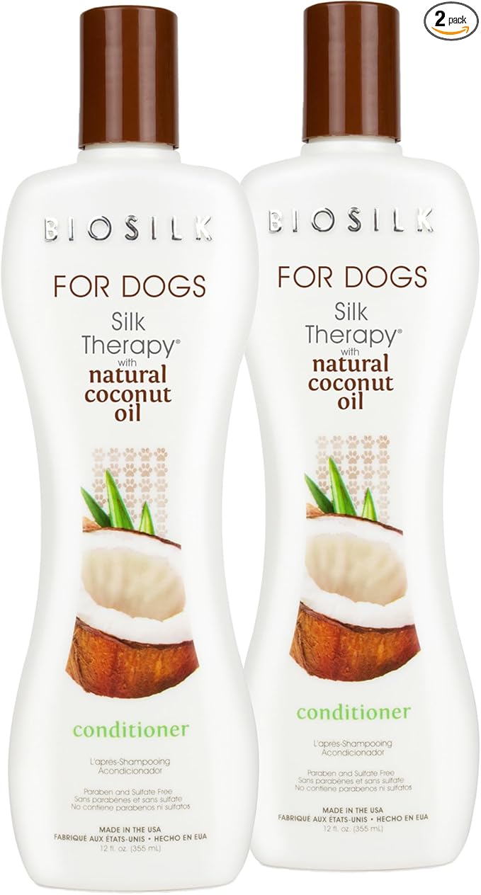 BioSilk for Dogs Silk Therapy Conditioner with Natural Coconut Oil, Moisturizing Dog Conditioner, Sulfate and Paraben Free, pH Balanced for Dogs, Made in USA, 12 Fl Oz - 2 Pack