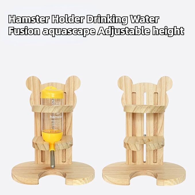 Hamster Water Bottle with Wooden Stand No Drip Water Bottle Leakproof Guinea Pig Water Bottles Small Animal Water Dispenser/Feeder for Hamster Guinea Pig Gerbils Mice Rabbit (with Feeder)