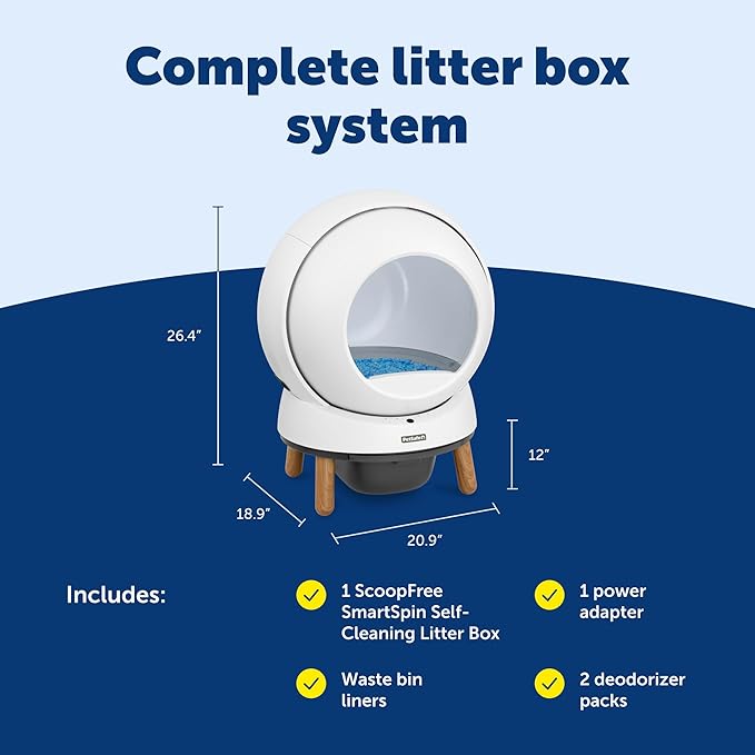 PetSafe ScoopFree SmartSpin Self-Cleaning Cat Litter Box Advanced Odor Control, App Controlled with Health Monitoring, Works with Any Litter, Up to 2 Weeks of Hands-Free Cleaning