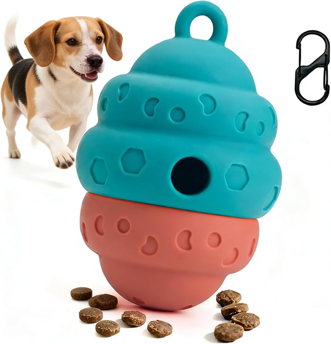 Dog Treat Toys for Medium Small Dogs, Silicone Dog Toy Treat Dispenser Slow Feeder Interactive Toys for Boredom, Enrichment Pet Toys Dispensing -Keep Them Busy- Outdoor with Buckle 1 Pack Orange
