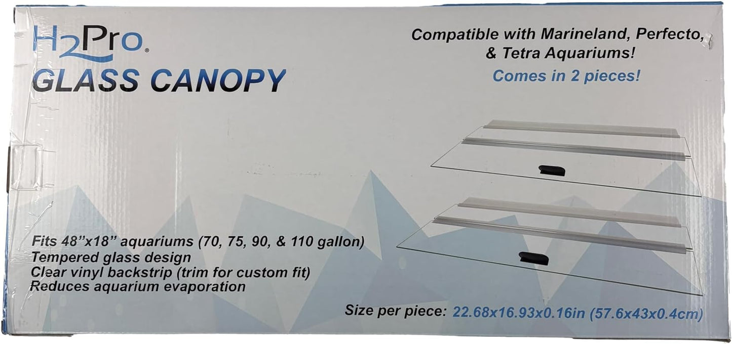 H2Pro Glass Canopy Aquarium Lid for Fresh & Saltwater Fish Tanks (M48GT for Marineland 75/90 / 110 Gallon Aquariums)