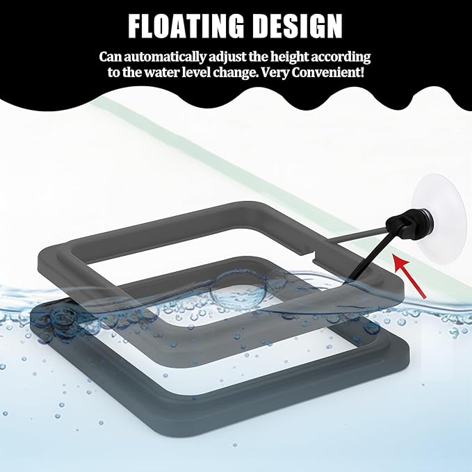 2PCS Small Fish Feeding Ring, Square and Round Mini Aquarium Feeder with Strong Suction Cup Floating Fish Feeder Ring for Betta Goldfish Guppy (Black)