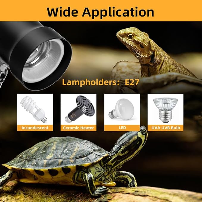 Reptile Heat Lamp with 360° Rotatable Clamp Basking Spot Lamp with 50W UVA UVB Heat Bulb Simulated Sunlight Heating Lamp with Timer&Dimmer for Turtles Lizards Snakes Amphibian Terrariums