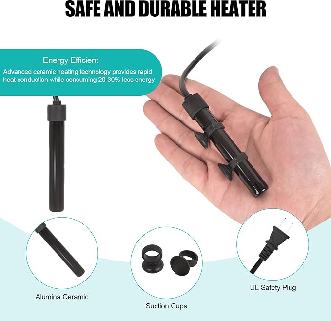 YOFOTHS Mini Aquarium Heater Alumina Ceramic, 50W Digital Display Thermostat, Compact Thumb-Size Fish Tank Heater with Temperature Control for 5-10 Gallon Betta Tanks (50W)