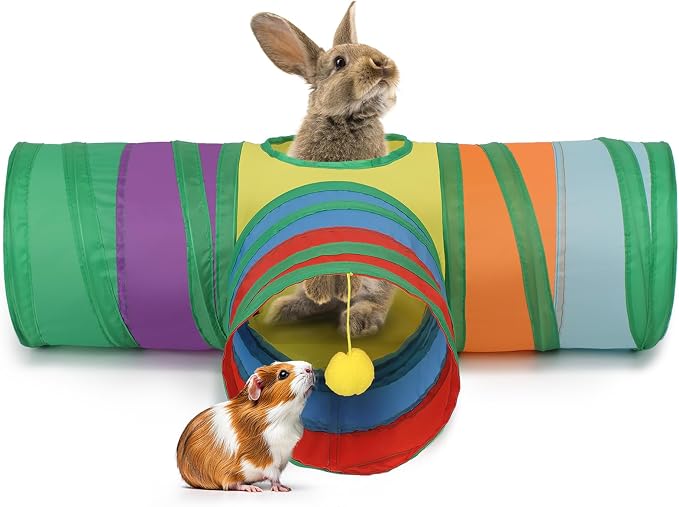 Mechpia Rabbit Toys, 3 Way Buuny Hideout Foldable Rabbit Tunnel and Tubes for Rabbit Guinea Pig Chinchilla Ferret Rat