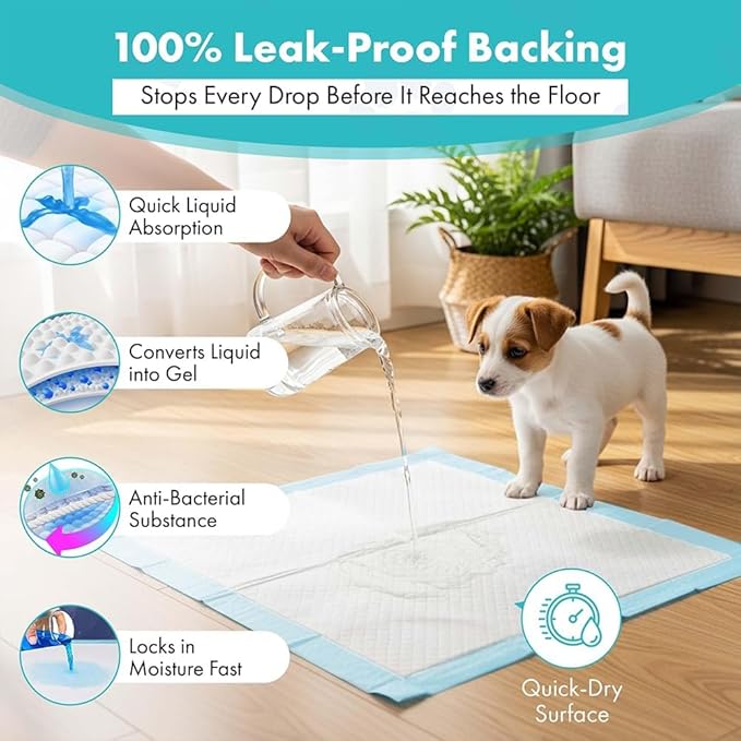TBM Puppy Pads Pack of 2 (200 Count) - 23.6" x 23.6" - Super Absorbent Pee Pads for Dogs - Premium Leak-Proof - Pets Potty Training Essentials - Disposable Quick-Dry Pads for Puppies | Cats | Rabbits