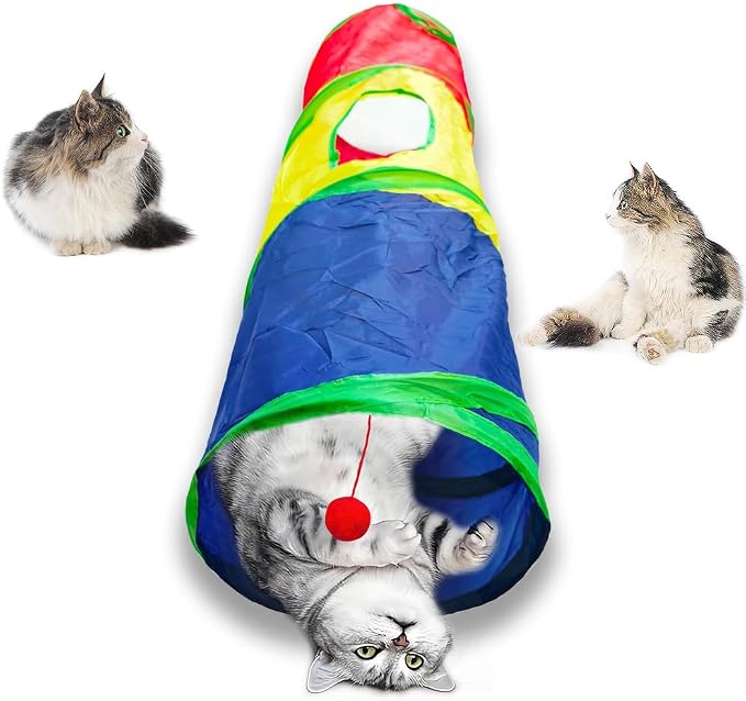 Cat Tunnel Tube Toys，Tunnels for Indoor Cats, Collapsible Interactive Toy with Balls for Rabbits, Kittens, Ferrets, Puppy (2 Way Mushroom)