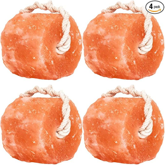 Himalayan Mineral Salt Block on Rope Pack of 4 (3lbs each) – 100% Organic Pink Salt Lick for Horses and Livestock. Deer Attractant with No Harmful Elements.