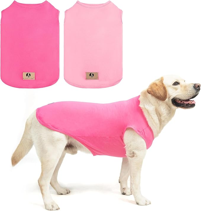 KOOLTAIL Girl Dog Clothes for Large Dogs, 2 Pack Cotton Summer Dog T Shirts UV & Insect Protection for Outdoor Camping, Anti-Hair Loss & Breathable Sleeveless Pet Vest Tank Tops Apparel, Pink&Rose,XXL