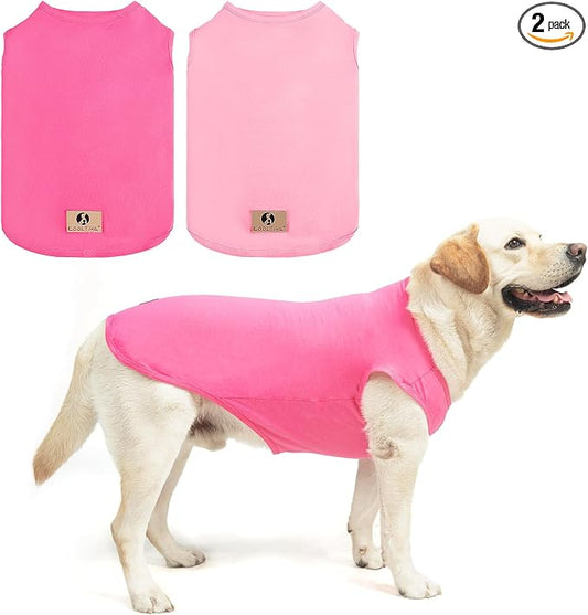 KOOLTAIL Girl Dog Clothes for Large Dogs, 2 Pack Cotton Summer Dog T Shirts UV & Insect Protection for Outdoor Camping, Anti-Hair Loss & Breathable Sleeveless Pet Vest Tank Tops Apparel, Pink & Rose,L