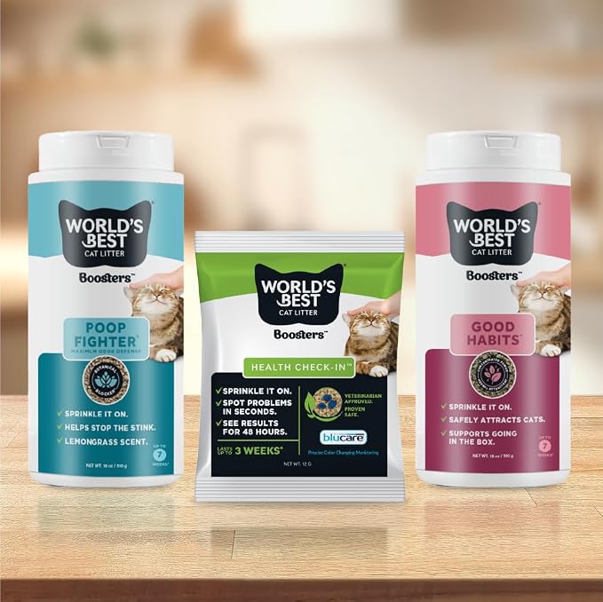 WORLD'S BEST CAT LITTER® Boosters™ Poop Fighter® | Natural and Sustainable Cat Litter Additive | Eliminates Poop, Urine, and Ammonia Odors | Botanical Blocker™ Technology | 18 oz Canister (Pack of 2)
