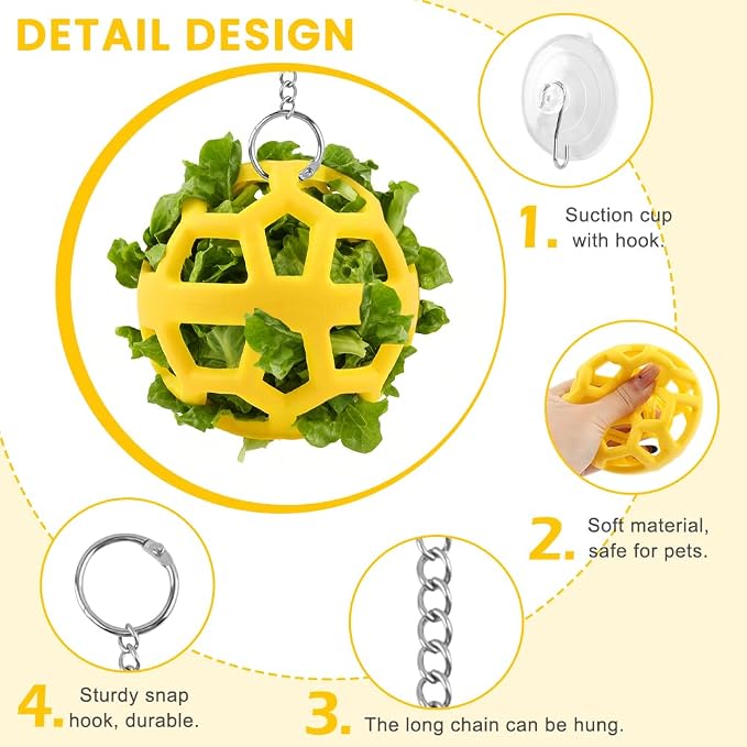 Bearded Dragon Enrichment Toys Feeder Ball Set, Vegetable Feeder Ball & Bell Ball, Exercise Balls Interactive Feed Toys Bells Reptile Tank Accessories for Reptile Lizard Gecko (Yellow)