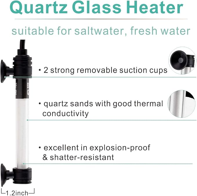 hygger 50W Mini Inline Quartz Glass Aquarium Heater with External Controller, Adjustable Submersible Betta Fish Tank Thermostat for 5-15 Gallon