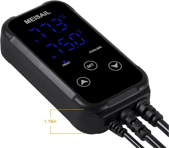 Digital Temperature Controller 2-Stage Outlet Thermostat | Heating and Cooling Mode, Carboy Homebrew Fermenter, Greenhouse Terrarium, 110V 10A, S10B-B