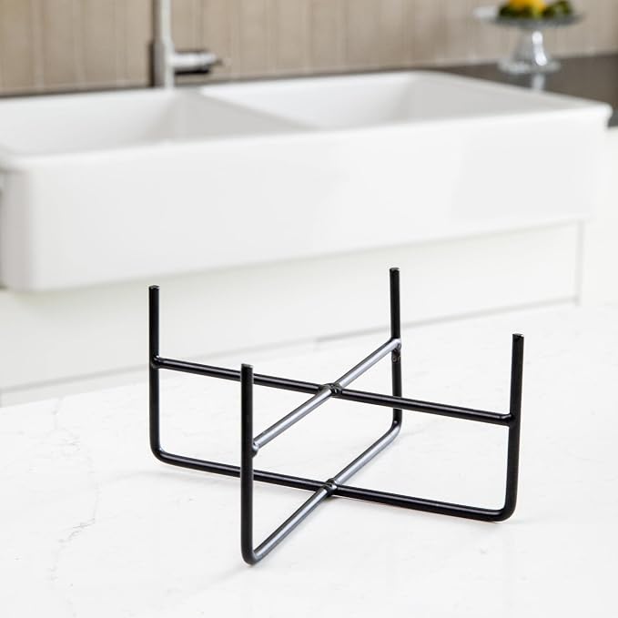Waggo Simple Solid Dog Bowl and Dog Bowl Stand - Single Iron Stand with Single Ceramic Feeder or Water Bowl, Small or Large Dog Elevated Pet Feeder (Small, Matte Black)