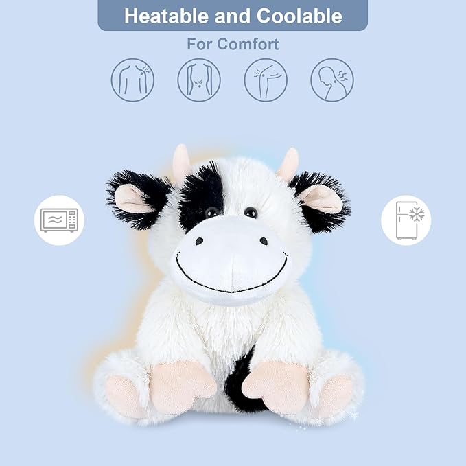 SuzziPals Heatable & Coolable Cow Stuffed Animal, Heated Stuffed Animals Heating Pad for Soothing & Relaxation, Lavender Scent Cow Plush for Stress Discomfort, Cows Gift for Kid & Aldult, Dairy Cattle