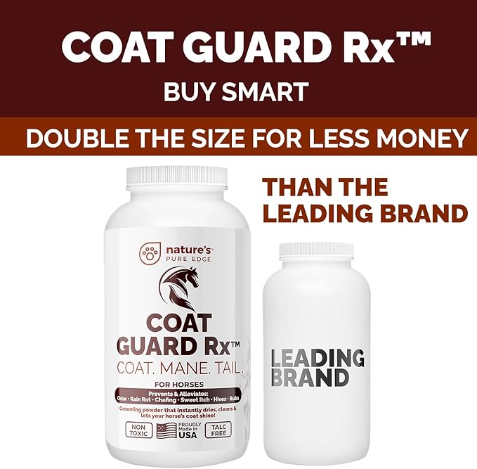 Extra Large. 2 Lbs. Coat Guard Rx™ Coat, Tail, Mane Powder for Horses - Rain Rot, Sweet Itch, Treatment & Dry Shampoo for Horses.