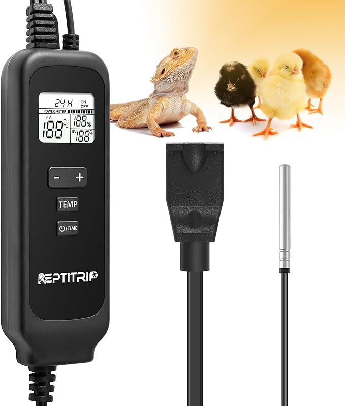Reptile Thermostat with Timer Fuction & Temperature Probe, Dimmable Thermostat for Reptile Heat Lamp Heat Pad, PID Temperature Controller, Support ℉/℃, Memory Function (Model: PT02S)