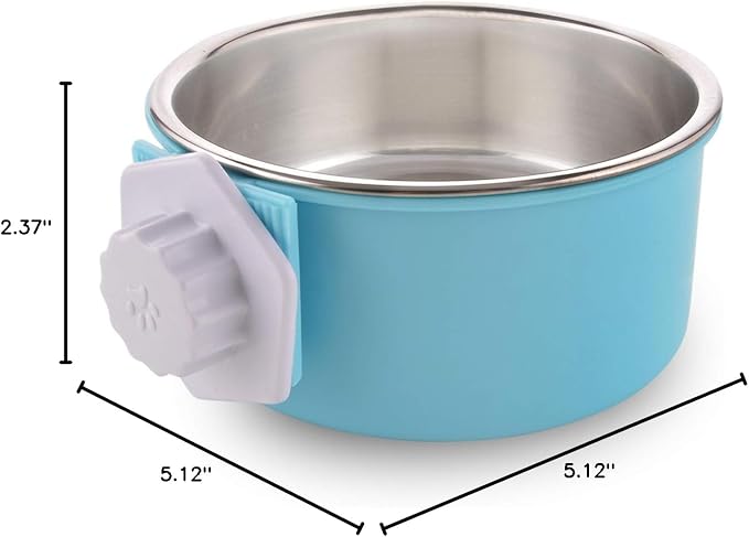 Crate Dog Bowl, Water Food Bowls for Dog Kennel Cage, Removable Stainless Steel Hanging Pet Bowl for Dogs, Cats, Puppies (Small, Grass Blue)
