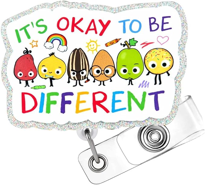 It’s Ok to Be Different Badge Reel Neurodiversity Awareness Retractable ID Holder for Psych Teacher Nurse Special Education RBT Counselor Social Worker Therapist Behavioral Health Gift Accessories