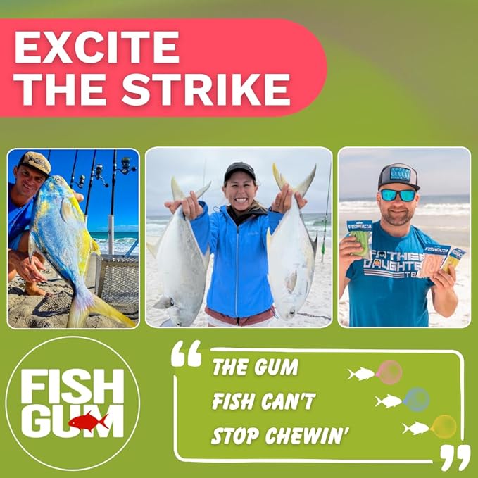 FishGum Surf Fishing Bait Strips for Saltwater Beach Fishing – Real Shrimp, Crab, Clam & Sand Flea Infused Scent – Artificial Cut Bait for Pompano, Redfish & Flounder