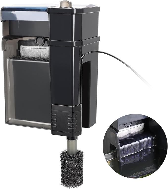hygger Aquarium Filter, Ultra Quiet Aquarium Hang on Filter, Multi-Stage Filtration Activated Carbon Biochemical Fish Tank Filter for up to 50 Gallon Aquariums, Adjustable Flow, 153 GPH, 7W, Black
