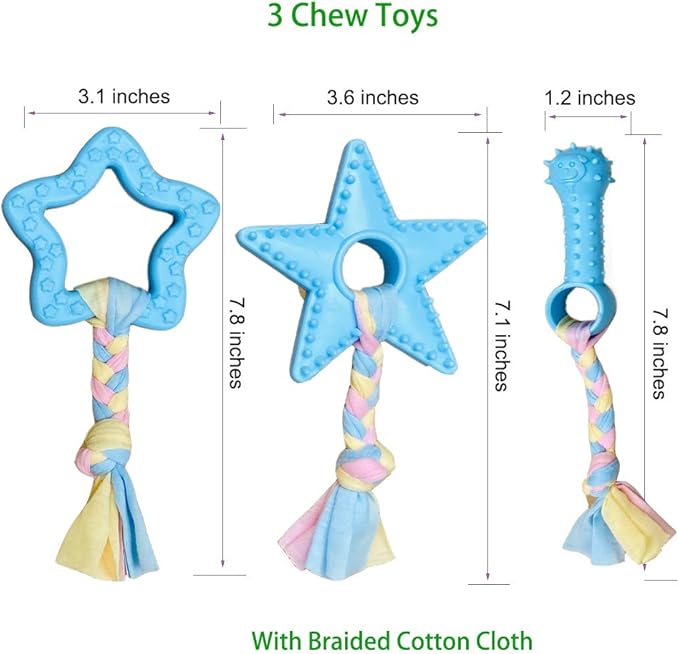 Volacopets Puppy Toys for Teething, Puppy Chew Toys for Small Dogs, Puppy Supplies, Blue, Small Breed Corgi Size, 5 Pack