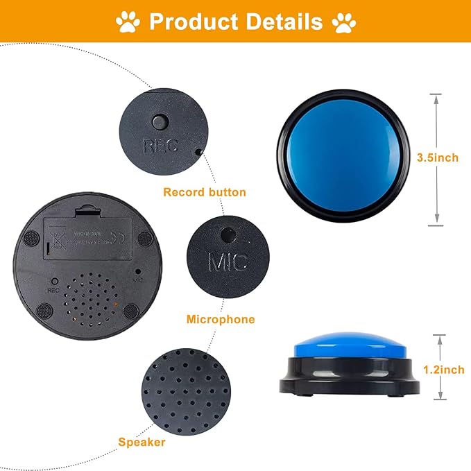 Voice Recording Button 4 Color, Dog Buttons for Communication Pet Training Buzzer, 30 Second Record & Playback, for Family Game and Trivia Nights