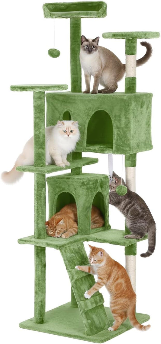 PayLessHere Cat Tree 70in Cat Tower with Cat Scratching Post,Multi-Level Cat Condo Stand House Furniture Kitty Activity Center with Furry Ball Toys Cat Tree for Indoor Cats,Green