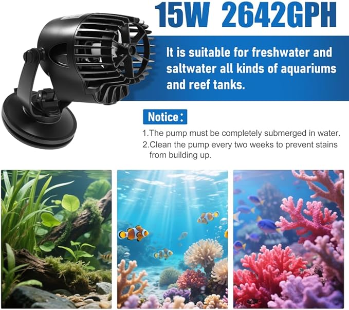 DaToo 2642GPH Mini Aquarium Circulation Pump Ultra-quiet Fish Tank Wave Maker With Suction Cup 360 Degree Rotatable Aquarium Power Head Submersible Water Pump For Freshwater And Saltwater