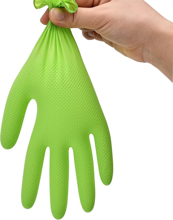 TitanFlex Heavy Duty Industrial Nitrile Gloves with Raised Diamond Texture, 8-mil, Latex Free (Green/Dark Green/Yellow)