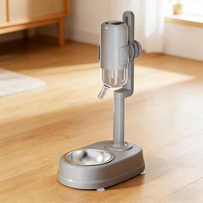 Baoblaze Pet Standing Water Dispenser Pet Feeder and Waterer Food Container, with Adjustable Height for Ferrets Bunny Kittens, Gray
