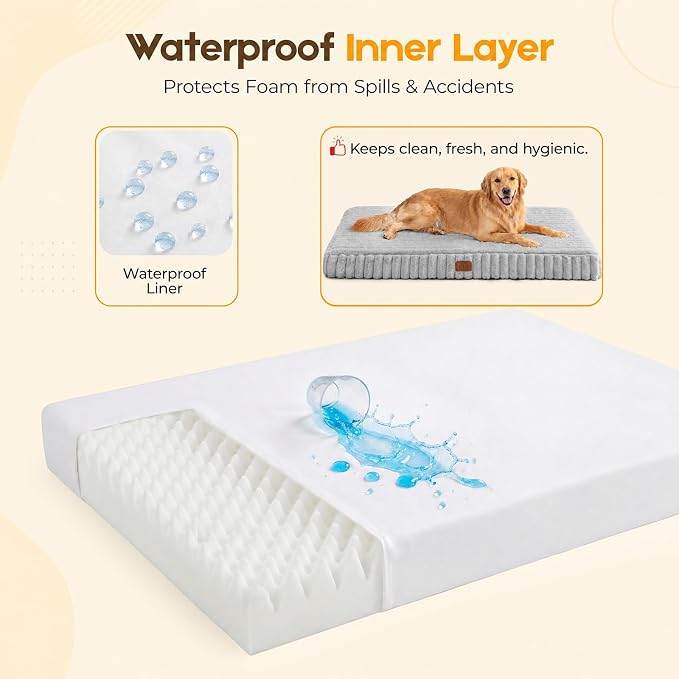 Orthopedic Dog Bed for XXL Jumbo Dog, Waterproof Pet Bed,Non-Slip Bottom and Egg-Crate Foam with Removable Washable Cover Crate Bed,Grey,47"x29"x4"