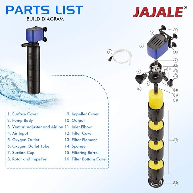 660 GPH Internal Filter Submersible Pump - 3 in 1 Aquarium Fish Tank Pump with Oxygenation, Filtration & Water Cycling, 6.6 ft max lift, 35W - 4 Pack