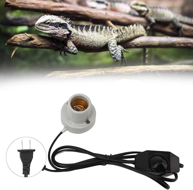 Keenso Reptile Heat Lamp Holder, Ceramic E27 Socket with Switch Function, for Lizard Tortoise Lighting and Heating (US Plug 120V)