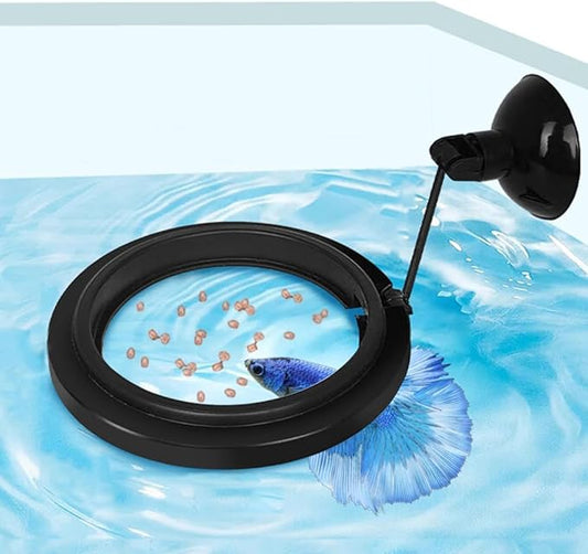 Fish Feeding Ring, Fish Safe Floating Food Feeder Circle Blue, with Suction Cup Aquarium, Square and Round Shape Fish Tank Towels - for Guppy, Betta, Goldfish, Etc (1 Circle)