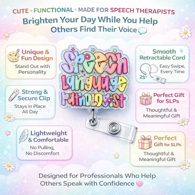 Speech Therapy Badge Reel for SLP Speech Pathologist Lanyard Style Retractable ID Holder Clip Language Pathology Graduation Gifts for Therapist Audiologist Teacher Communication Accessories Supplies