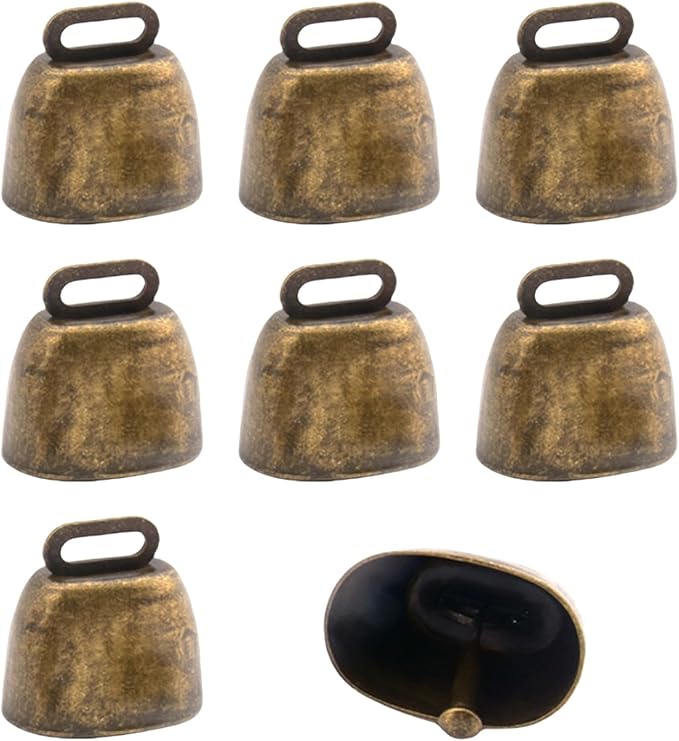 8 Pack Cow Horse Sheep Grazing Copper Bells, Small Metal Brass Bells, Loud Ringing Cowbell Noisemakers, Hanging Jingle Bell for Animal Pet Collar Doors Crafts Christmas Wedding Decor (Bronze)