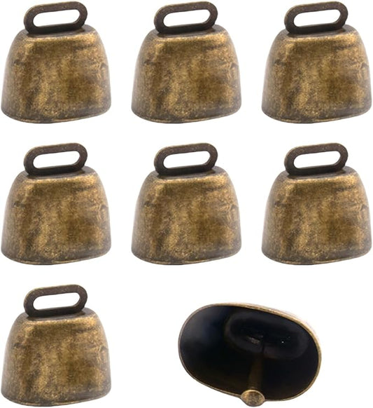 8 Pack Cow Horse Sheep Grazing Copper Bells, Small Metal Brass Bells, Loud Ringing Cowbell Noisemakers, Hanging Jingle Bell for Animal Pet Collar Doors Crafts Christmas Wedding Decor (Bronze)