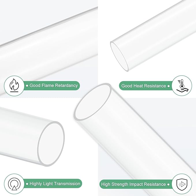 M METERXITY 1-Pack Clear Plastic Tube, 57mm[2.24"] ID x 63mm[2.48"] OD High Impact Rigid Polycarbonate Round Pipes for Water Plumbing/Lighting/Aquariums/Models, Plastic Tubing [245mm/10IN]