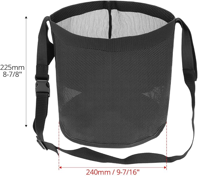 QWORK Horse Feed Bag Grain, Black PVC Mesh Horse Feeder with Adjustable Strap, (Fits Small to Full-Sized Horses)