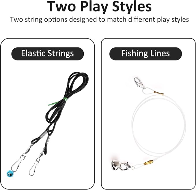 Cat Wand Refill Strings,4 pcs Replacement Strings for Cat Wand Toy (2 Stretchy Nylon + 2 Premium Fishing Lines) Built-in Bells & Lobster Clasps Fits All Toys to Enhance Interactive Playtime